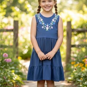Freestyle Revolution Girls Floral Dress 10 Sleeveless Blue Tiered Summer Stretch